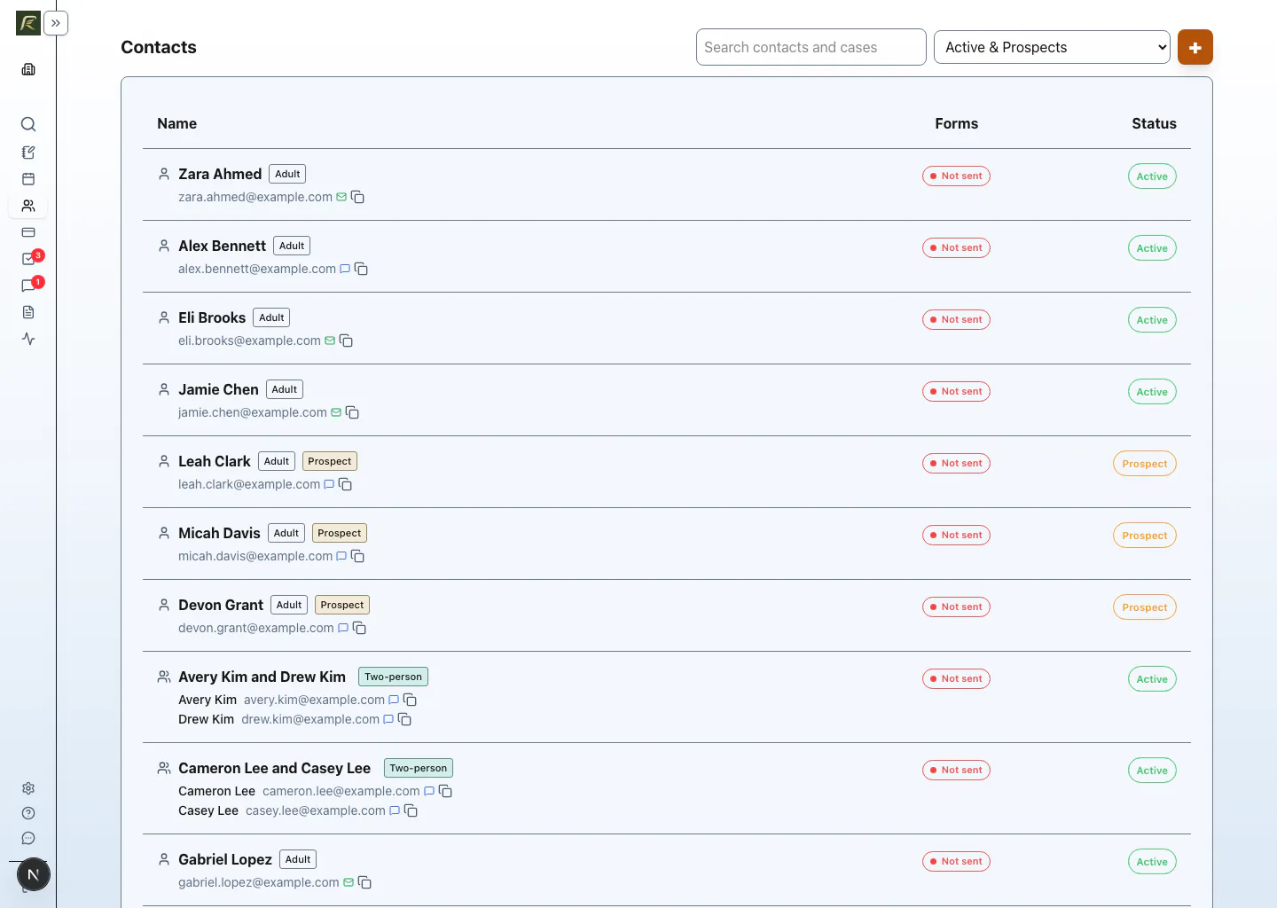 PracticeRunner practice management overview showing broader scheduling, case status, and follow-up context.